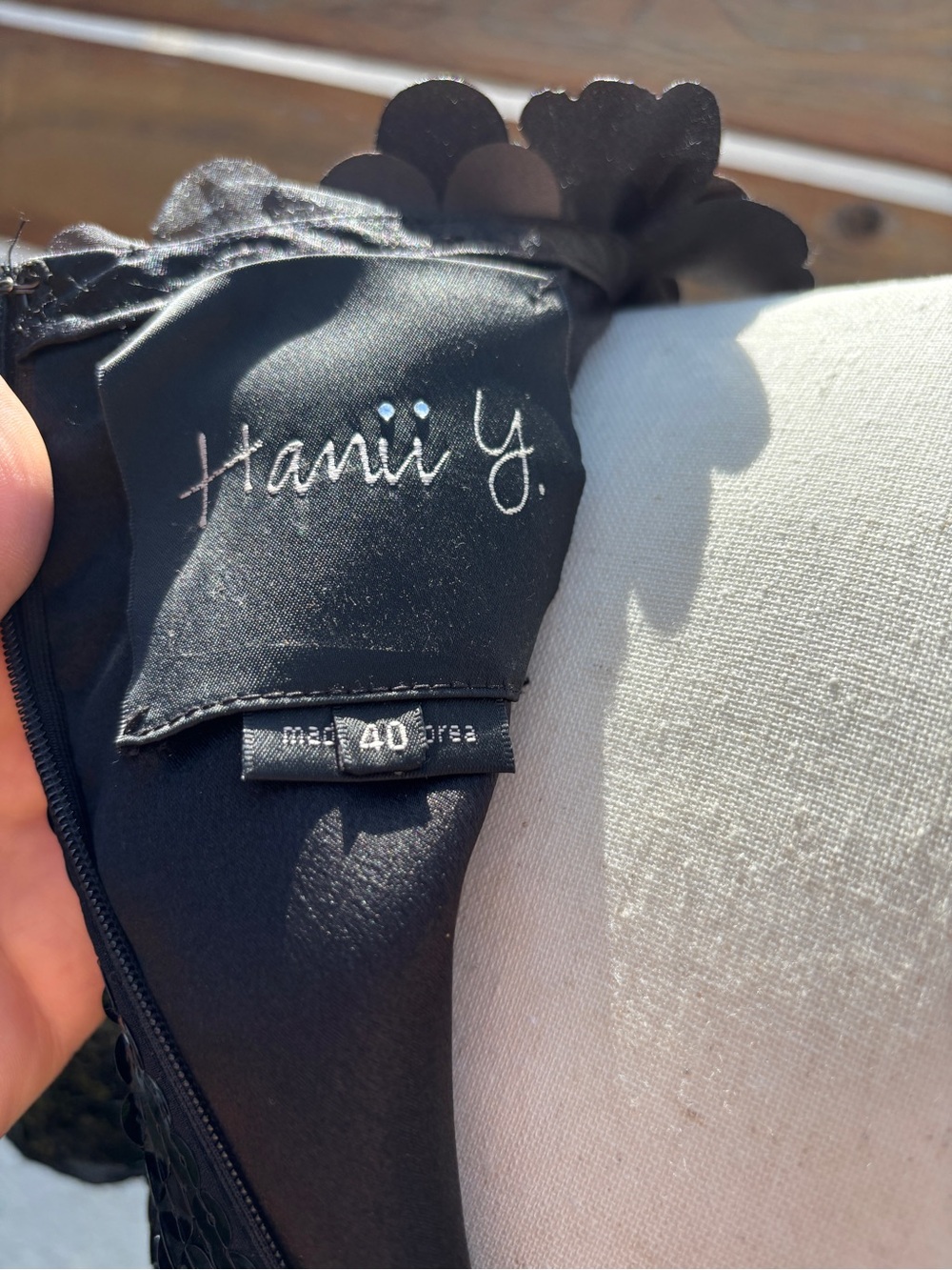 Hanii Y Black Sequin Dress with floral neck detail - Picture 5 of 8